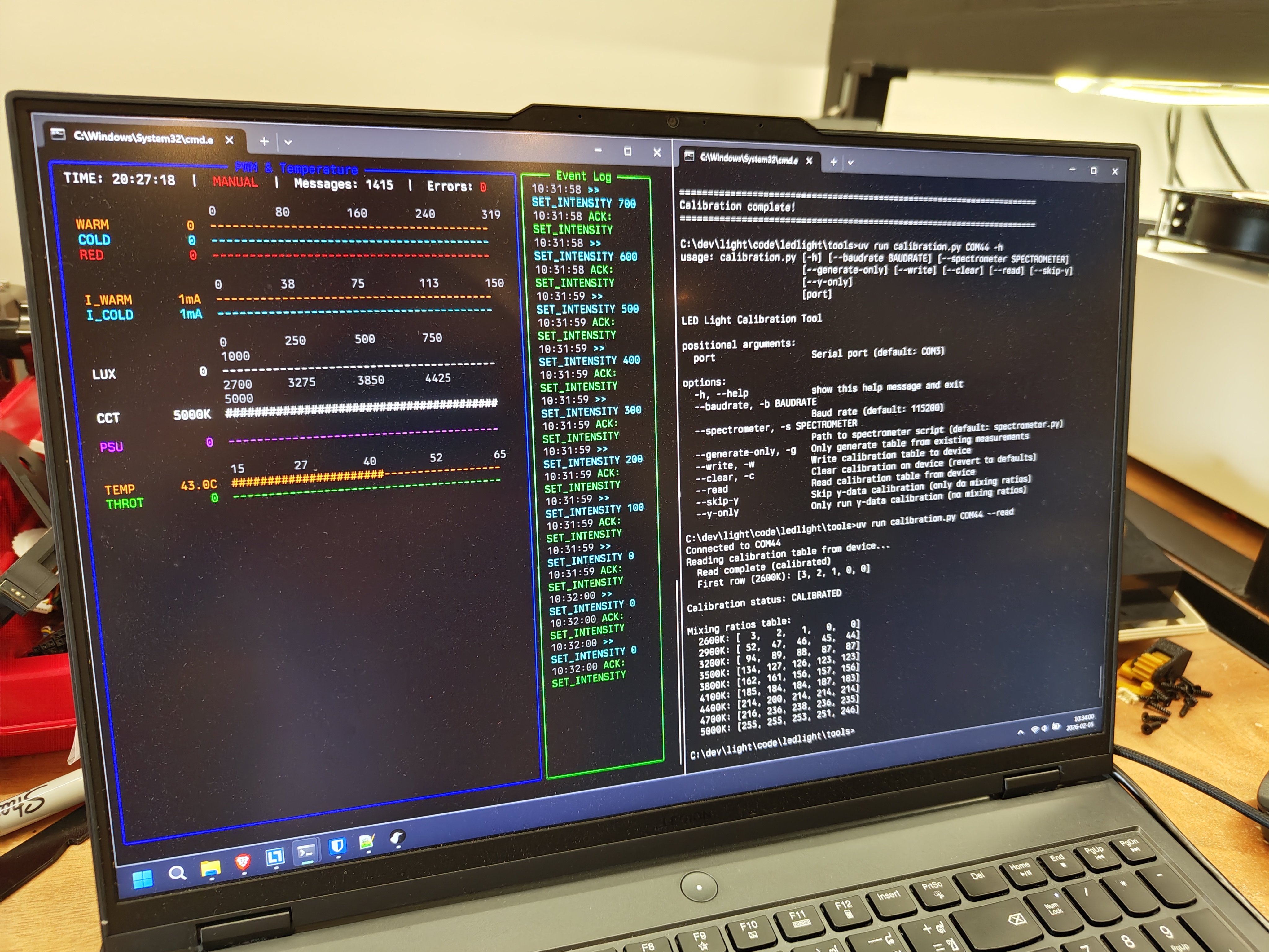LED calibration tool and firmware interface